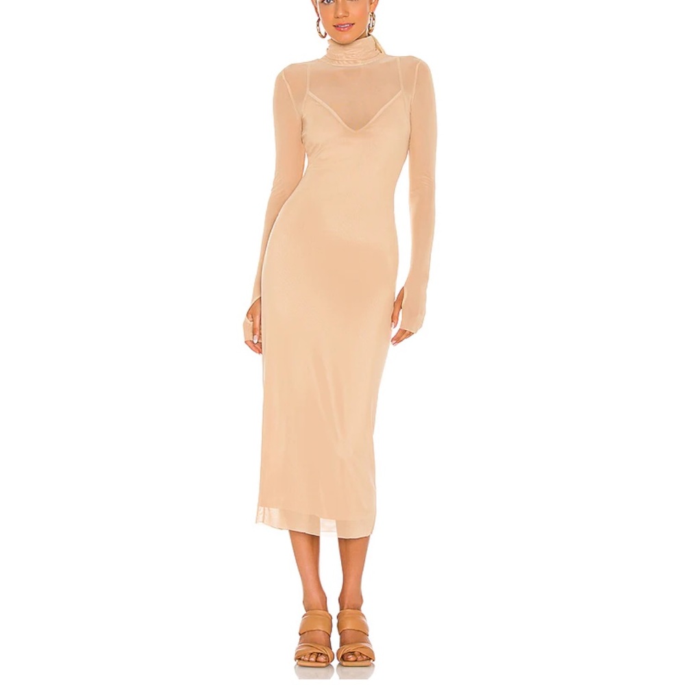 AFRM Shailene Bodycon Mesh Dress in Nude -Tan size M